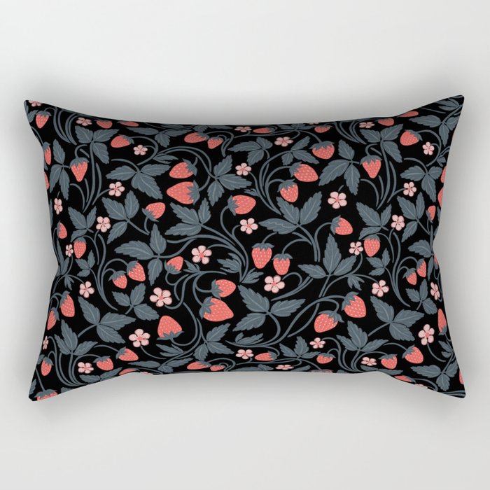 Strawberries - red and slate on black Rectangular Pillow Gallery Image 2