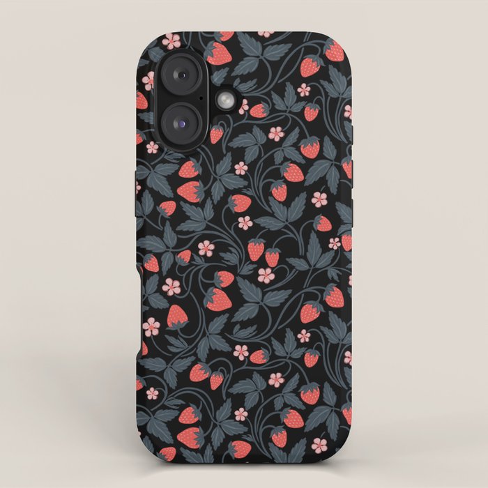 Strawberries - red and slate on black iPhone Case Gallery Image 1