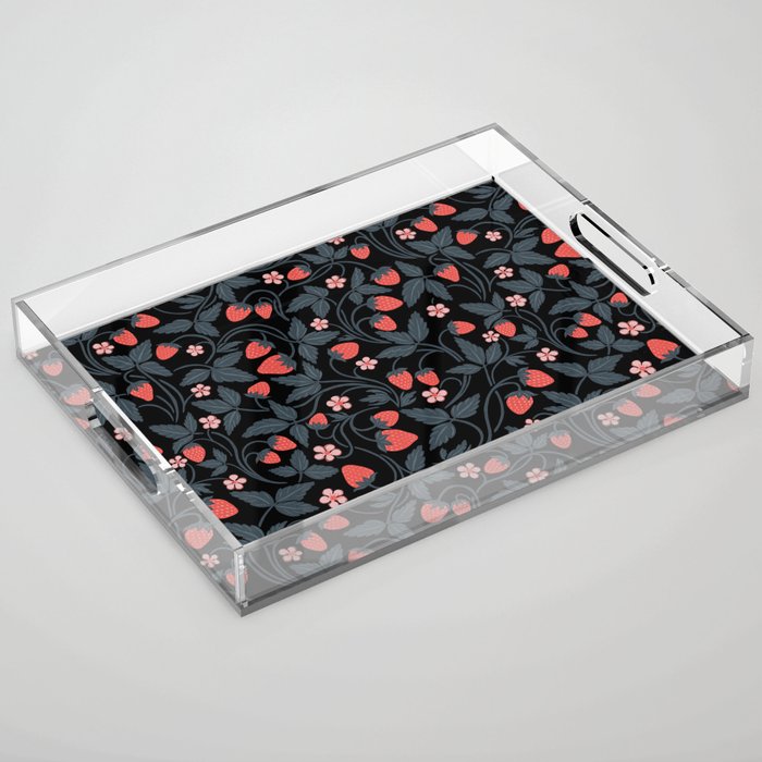 Strawberries - red and slate on black Acrylic Tray Gallery Image 1
