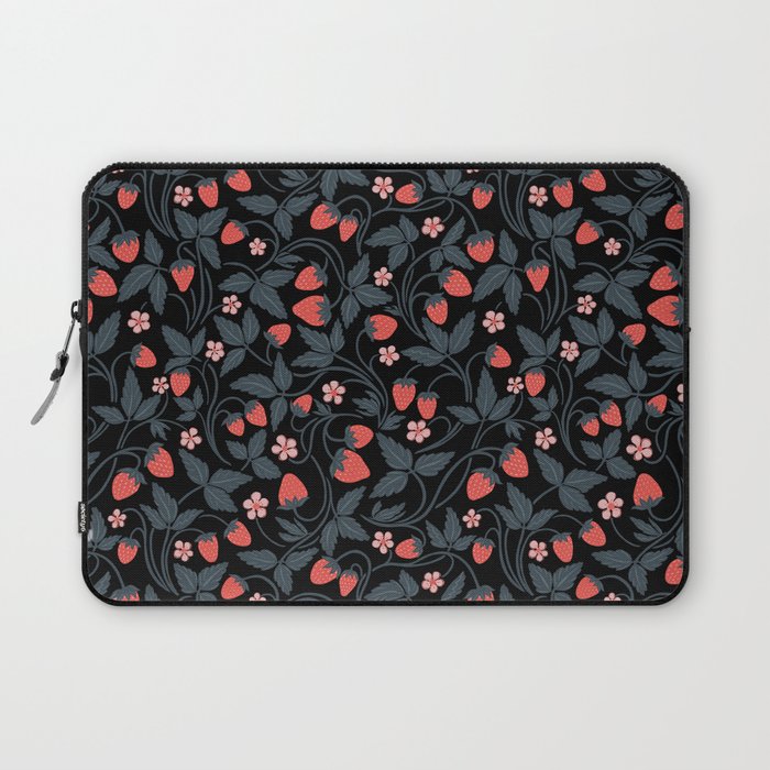 Strawberries - red and slate on black Laptop Sleeve Gallery Image 1