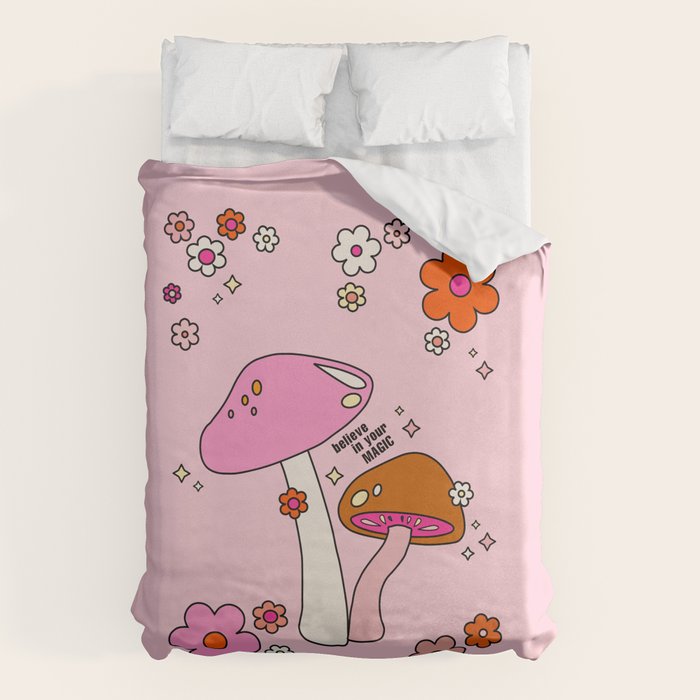 Colorful Mushrooms And Flowers In Pink Duvet Cover Gallery Image 6