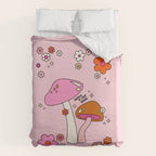 Colorful Mushrooms And Flowers In Pink Duvet Cover Gallery Image 6
