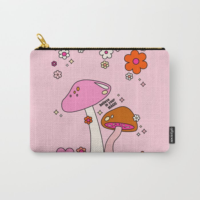 Colorful Mushrooms And Flowers In Pink Carry All Pouch Gallery Image 1