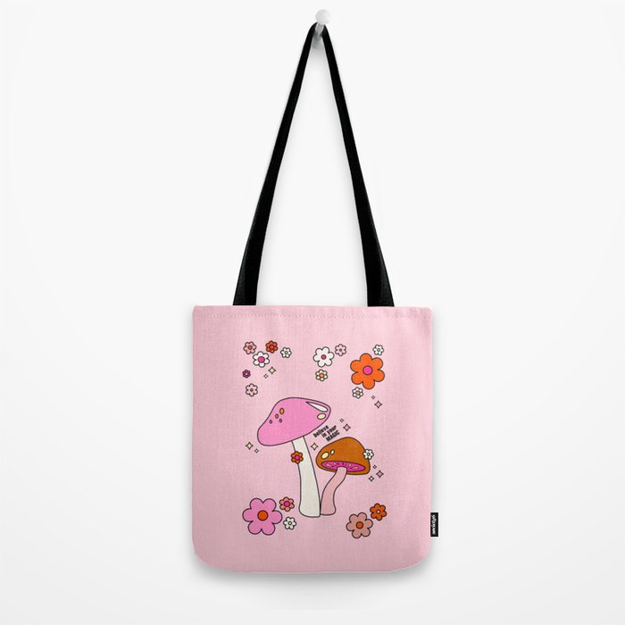 Colorful Mushrooms And Flowers In Pink Tote Bag Gallery Image 2
