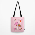 Colorful Mushrooms And Flowers In Pink Tote Bag Gallery Image 2