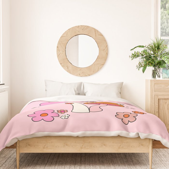 Colorful Mushrooms And Flowers In Pink Duvet Cover Gallery Image 3