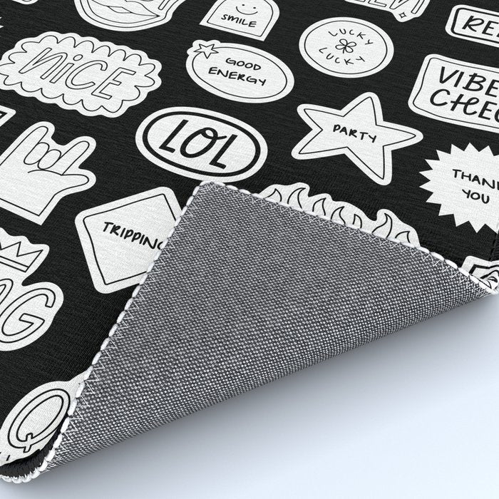 Funny black and white cartoon sticker quote pattern Rug Gallery Image 4
