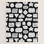Funny black and white cartoon sticker quote pattern Jigsaw Puzzle Gallery Image 1