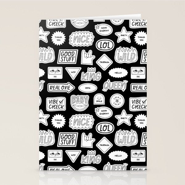 Funny black and white cartoon sticker quote pattern Stationery Card Gallery Image 2