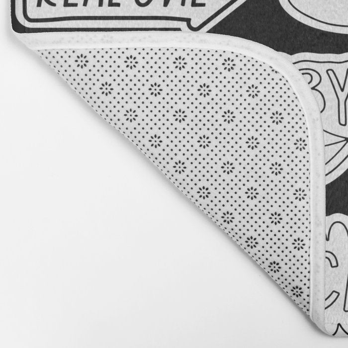 Funny black and white cartoon sticker quote pattern Bath Mat Gallery Image 2