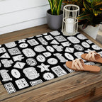 Funny black and white cartoon sticker quote pattern Outdoor Rug Gallery Image 2