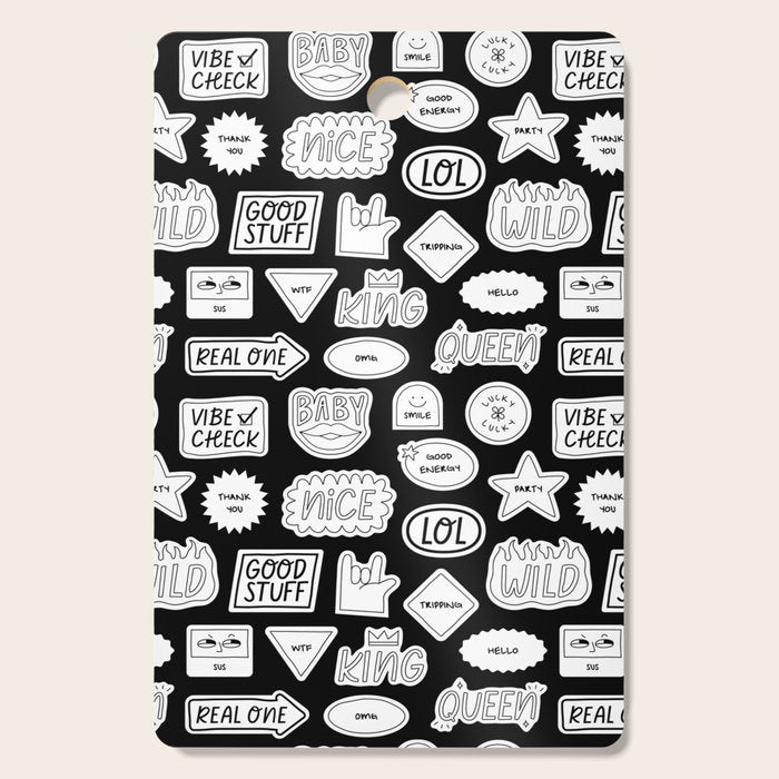 Funny black and white cartoon sticker quote pattern Cutting Board Gallery Image 1