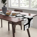 Funny black and white cartoon sticker quote pattern Table Runner Gallery Image 2