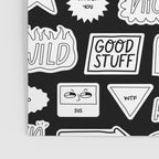 Funny black and white cartoon sticker quote pattern Poster Gallery Image 3