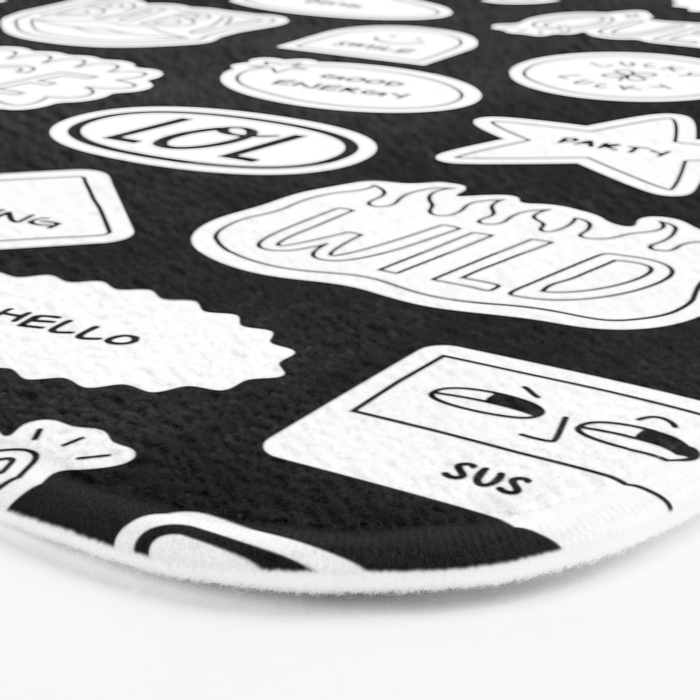 Funny black and white cartoon sticker quote pattern Bath Mat Gallery Image 3