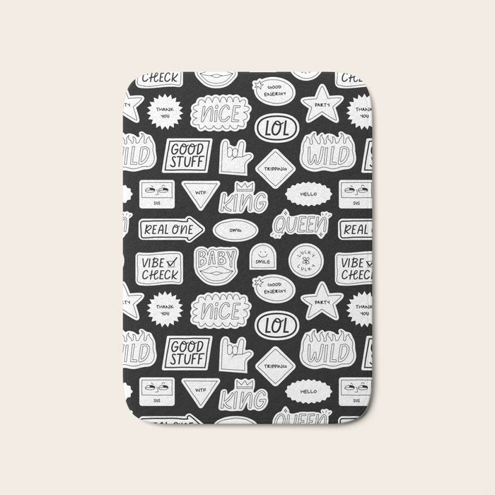 Funny black and white cartoon sticker quote pattern Bath Mat Gallery Image 1