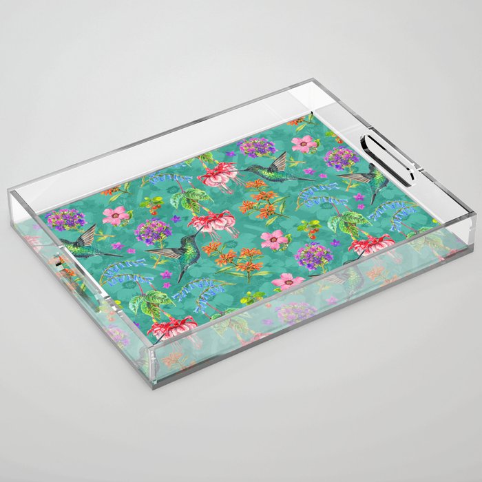 Floral Hummingbirds - BBG Acrylic Tray Gallery Image 1