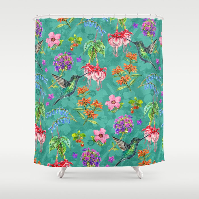 Floral Hummingbirds - BBG Shower Curtain Gallery Image 1
