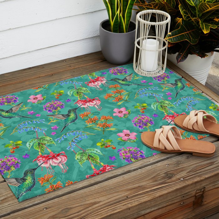 Floral Hummingbirds - BBG Outdoor Rug Gallery Image 2