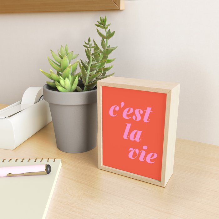 C'est La Vie French Language Saying in Bright Pink and Orange Mini Art Print Gallery Image 2