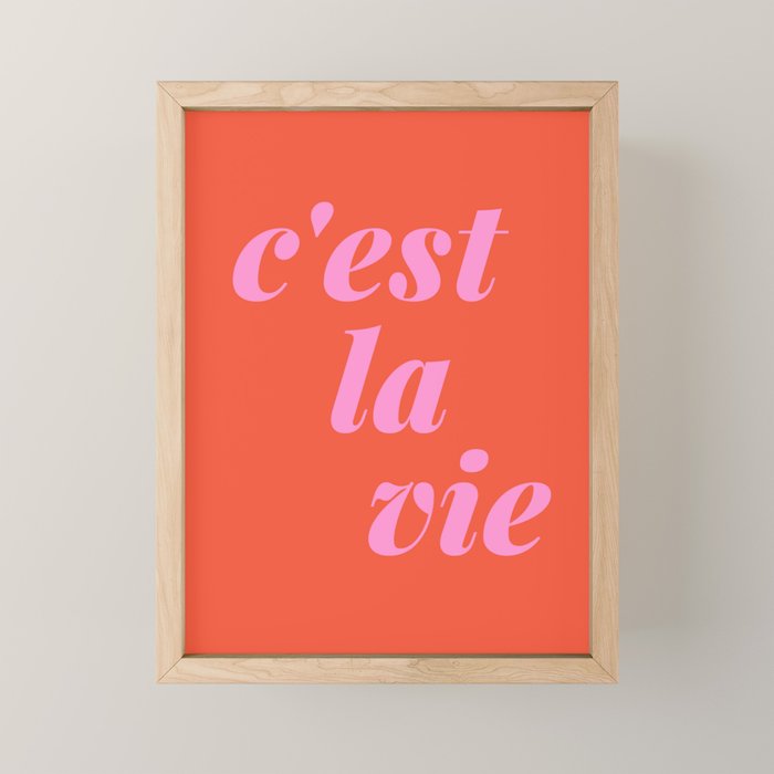 C'est La Vie French Language Saying in Bright Pink and Orange Mini Art Print Gallery Image 1