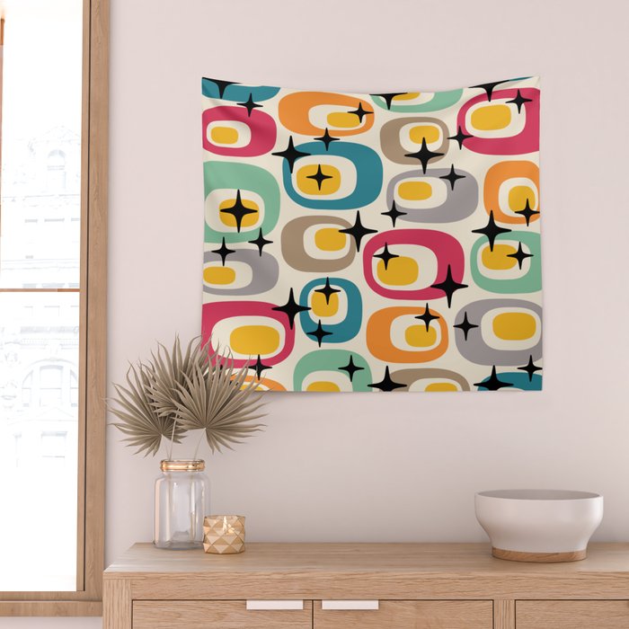 Retro Mid Century Modern Atomic Pattern 533 Googie Wall Tapestry Gallery Image 2