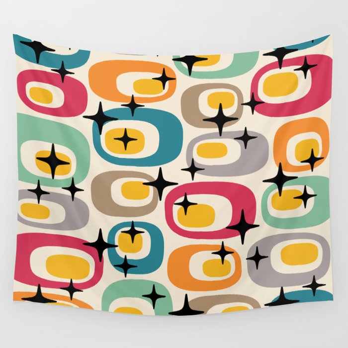 Retro Mid Century Modern Atomic Pattern 533 Googie Wall Tapestry Gallery Image 4