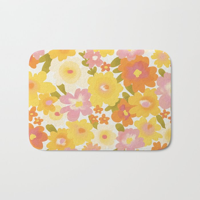 Yellow Garden Floral Pattern Bath Mat Gallery Image 1