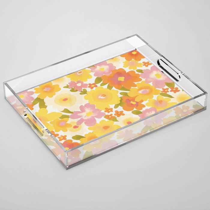 Yellow Garden Floral Pattern Acrylic Tray Gallery Image 1
