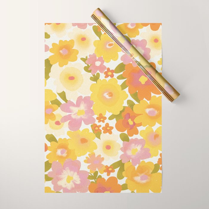 Yellow Garden Floral Pattern Wrapping Paper Gallery Image 1