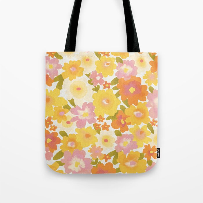 Yellow Garden Floral Pattern Tote Bag Gallery Image 1
