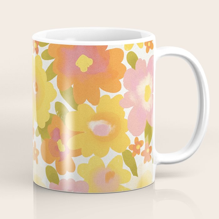 Yellow Garden Floral Pattern Coffee Mug Gallery Image 1