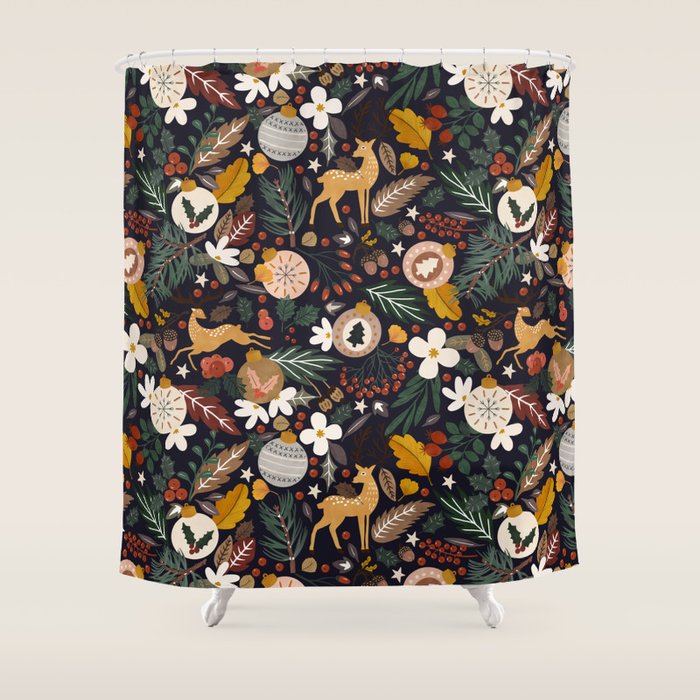 Christmas night forest 10 Shower Curtain Gallery Image 1