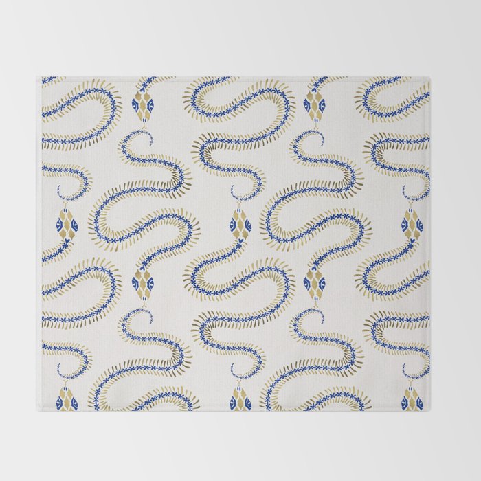 Snake Skeleton - Navy & Gold Palette Throw Blanket Gallery Image 2