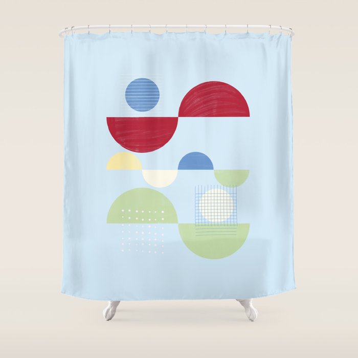 Abstract Geometric Half-Circles with Hand-Drawn Details Shower Curtain Gallery Image 1