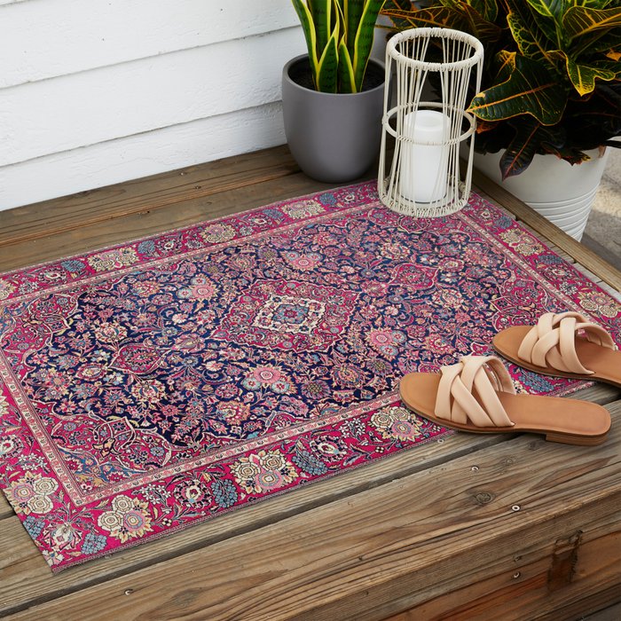 Kashan Central Persian Rug Print Outdoor Rug Gallery Image 2