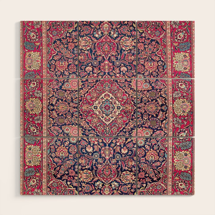 Kashan Central Persian Rug Print Wood Wall Art Gallery Image 1
