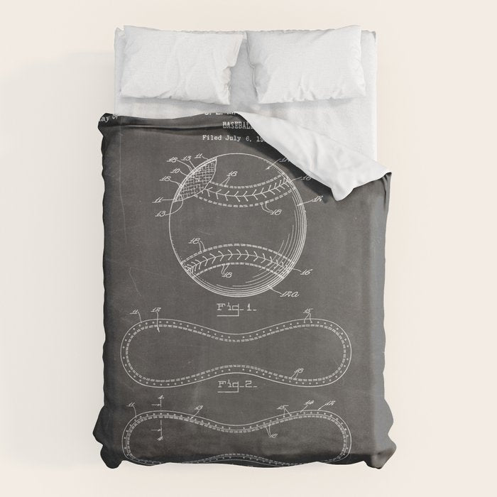 Baseball Patent - Softball Art - Black Chalkboard Duvet Cover Gallery Image 6