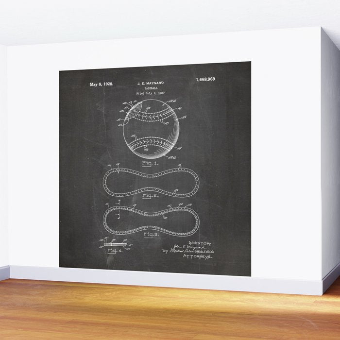 Baseball Patent - Softball Art - Black Chalkboard Wall Mural Gallery Image 2