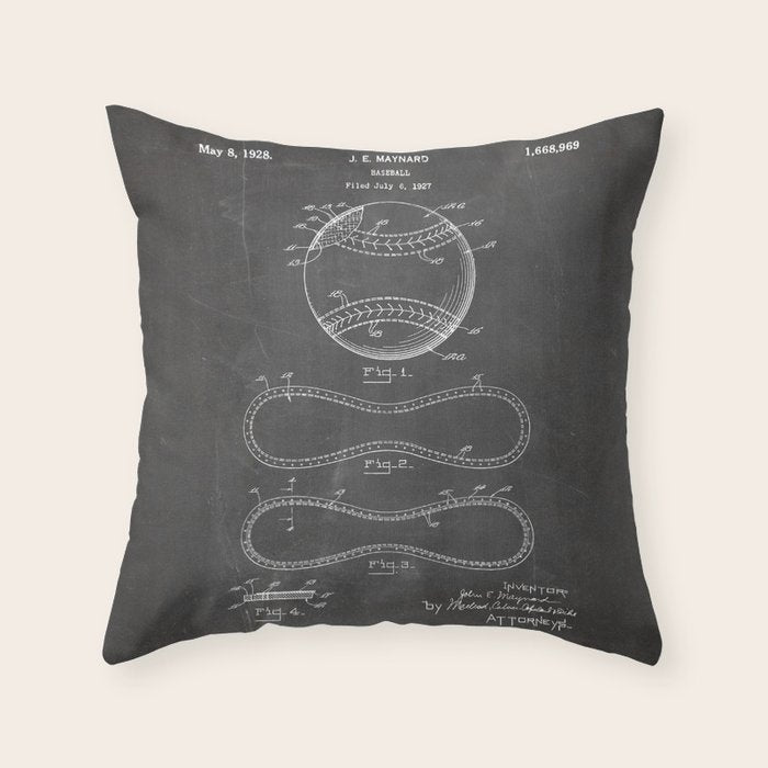 Baseball Patent - Softball Art - Black Chalkboard Throw Pillow Gallery Image 1