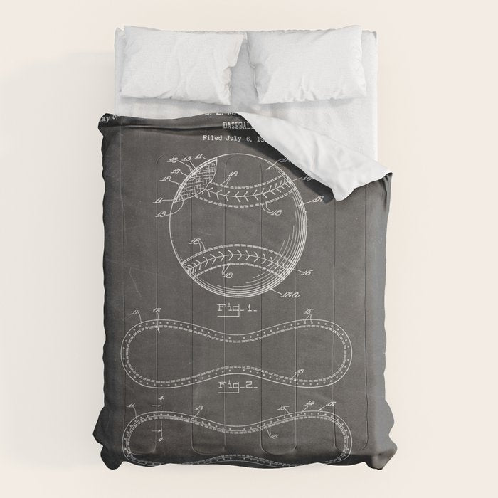 Baseball Patent - Softball Art - Black Chalkboard Comforter Gallery Image 6