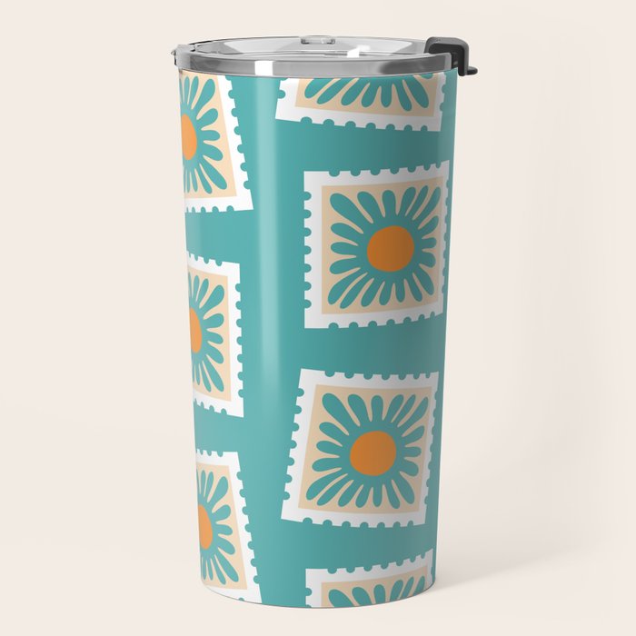 Vintage flower postage stamp pattern Travel Mug Gallery Image 2