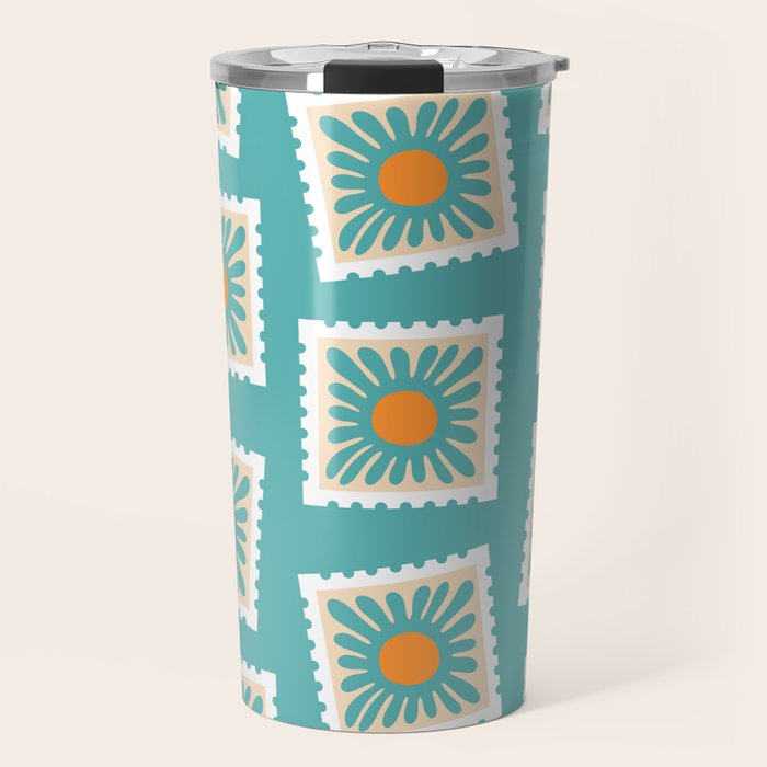 Vintage flower postage stamp pattern Travel Mug Gallery Image 1