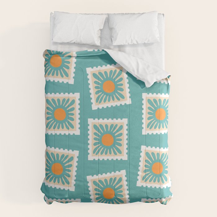 Vintage flower postage stamp pattern Comforter Gallery Image 6