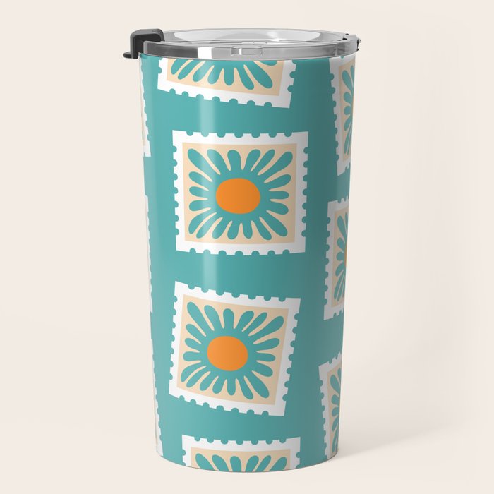 Vintage flower postage stamp pattern Travel Mug Gallery Image 3