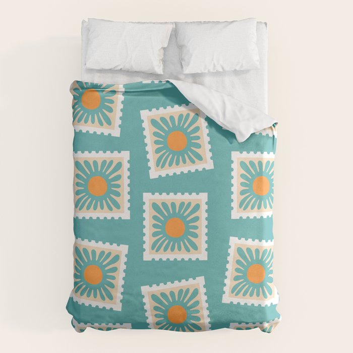 Vintage flower postage stamp pattern Duvet Cover Gallery Image 6