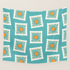 Vintage flower postage stamp pattern Wall Tapestry Gallery Image 4