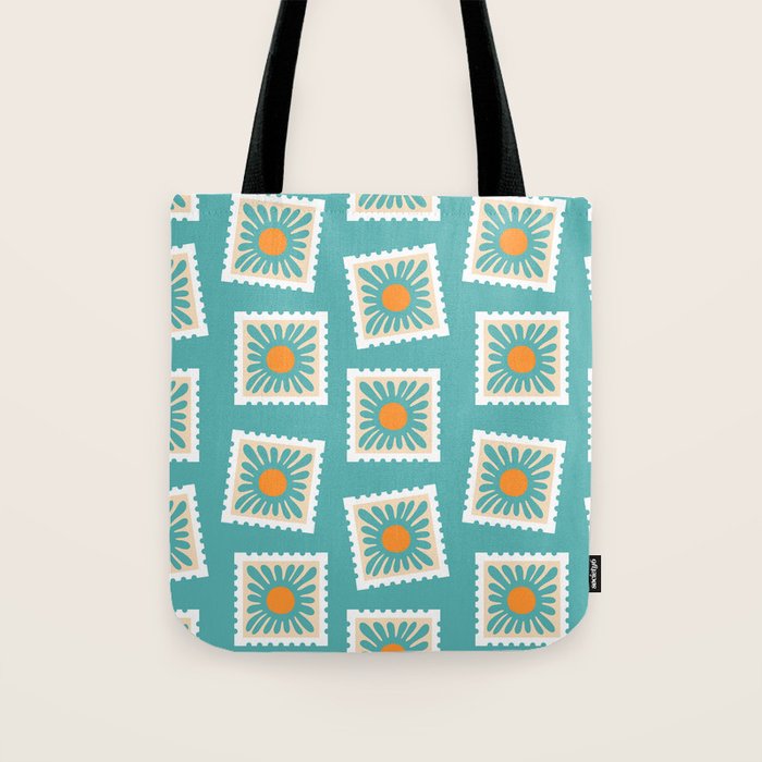 Vintage flower postage stamp pattern Tote Bag Gallery Image 1