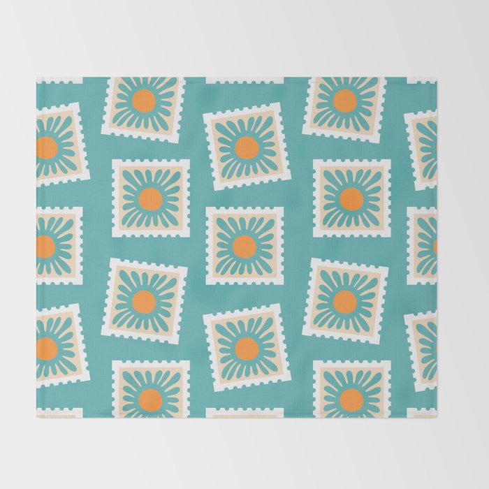 Vintage flower postage stamp pattern Throw Blanket Gallery Image 2