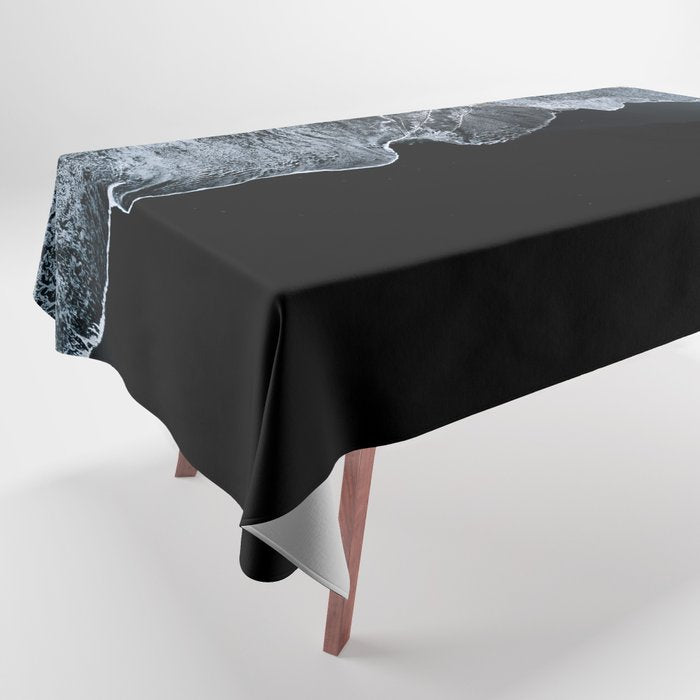 Waves on a black sand beach in iceland - minimalist Landscape Photography Tablecloth Gallery Image 1